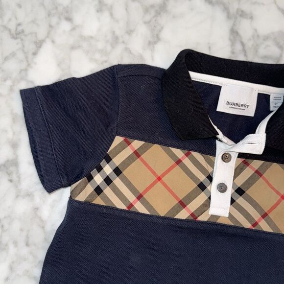 Burberry Kids Polo in Navy and Tan Plaid 3Y - Picture 6 of 7